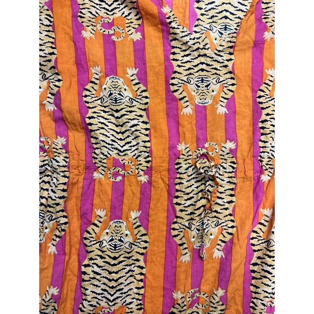 Indacorify Tiger Print Kaftan Beach Cover Up Cotton Indian Resortwear Pink - Picture 6 of 11